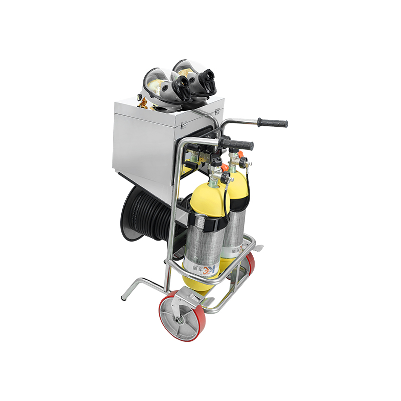 Stainless steel trolley Mounted Mobile Gas Supply SCBA with foot brake two cylinder
